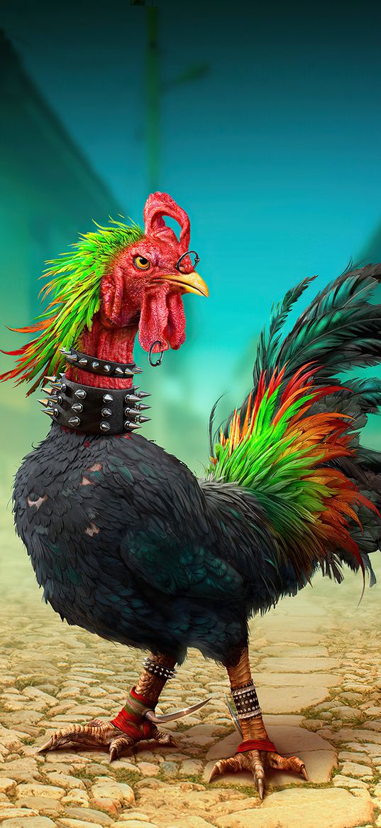 cockerel, art, bright background