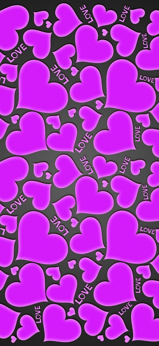 hearts, love, purple color, black background