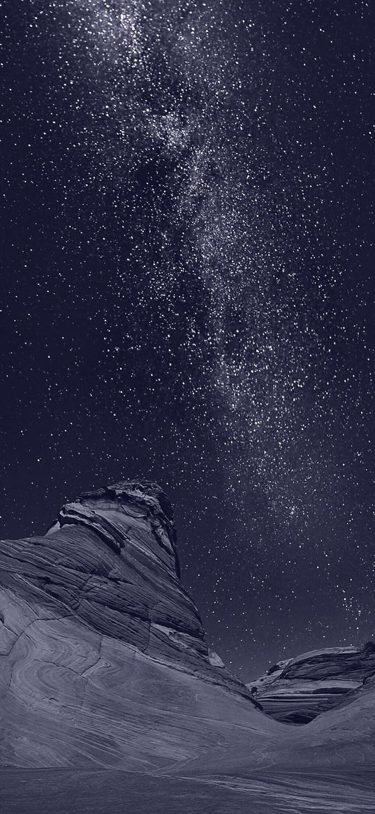 mountain, stars, black and white background