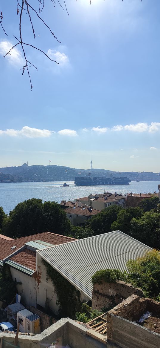 istanbul, city, blue sky, autumn, blue, ship