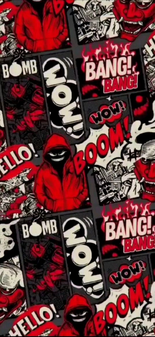 boom, wow, red, mask, poster