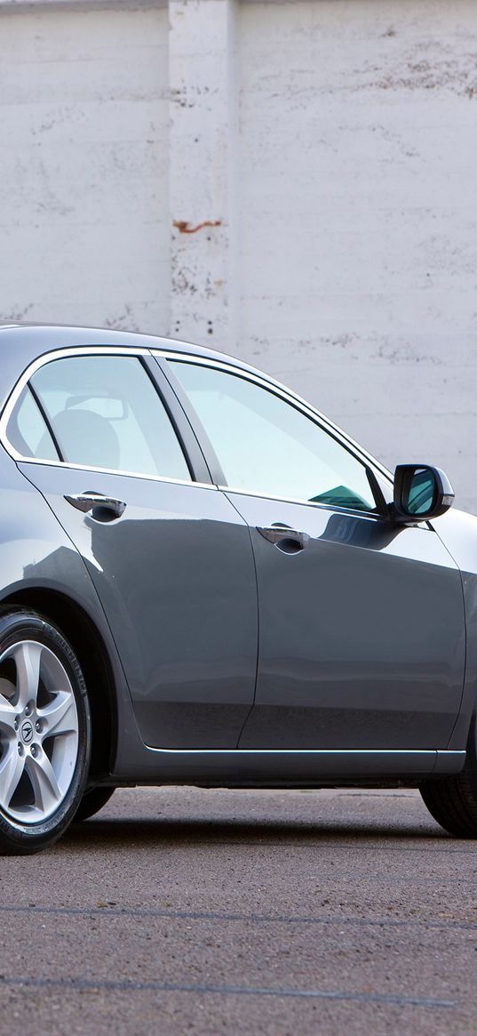 acura, tsx, 2008, metallic gray, side view, style, cars, walls, asphalt