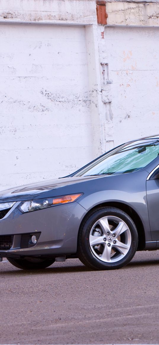 acura, tsx, 2008, metallic gray, side view, style, cars, walls, asphalt