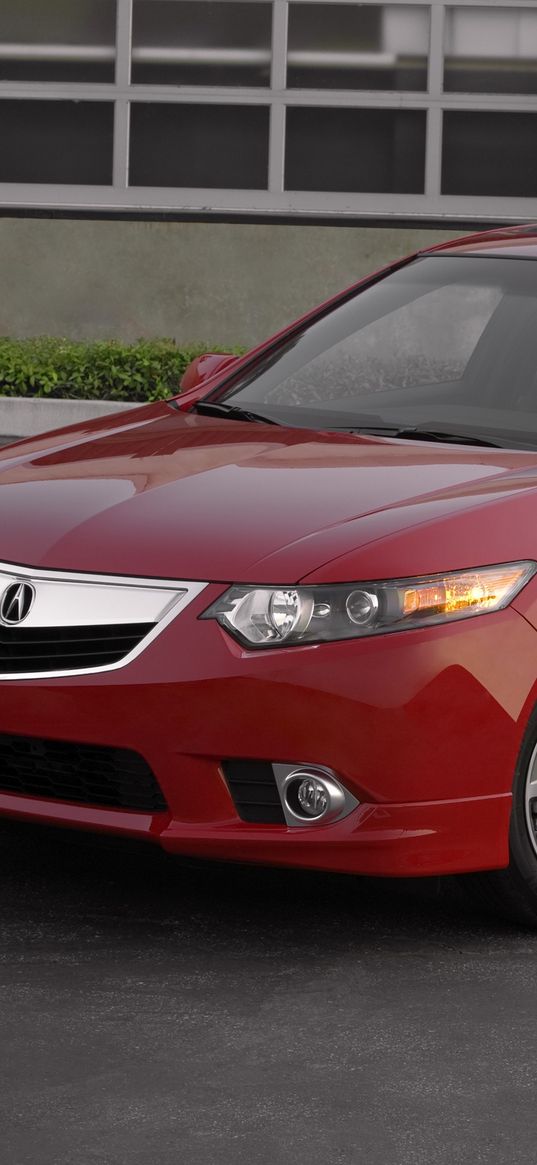 acura, tsx, 2011, red, front view, style, cars, buildings, grass, asphalt