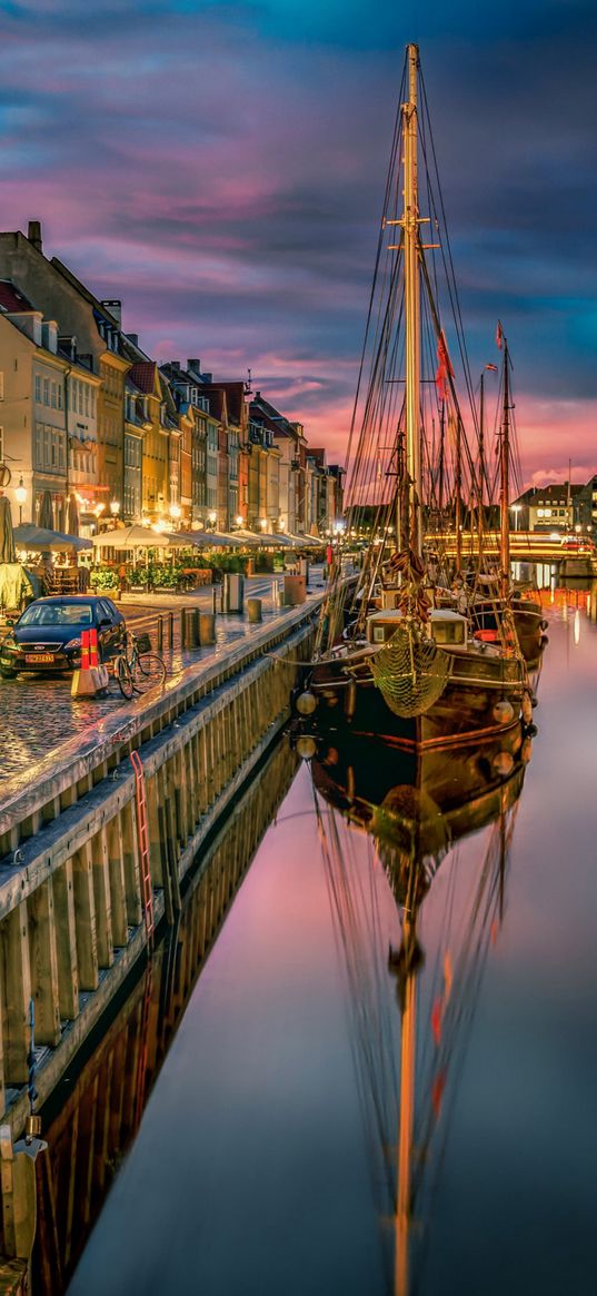 copenhagen, denmark, evening, romance, ship, embankment