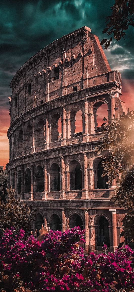 rome, colosseum, sunset