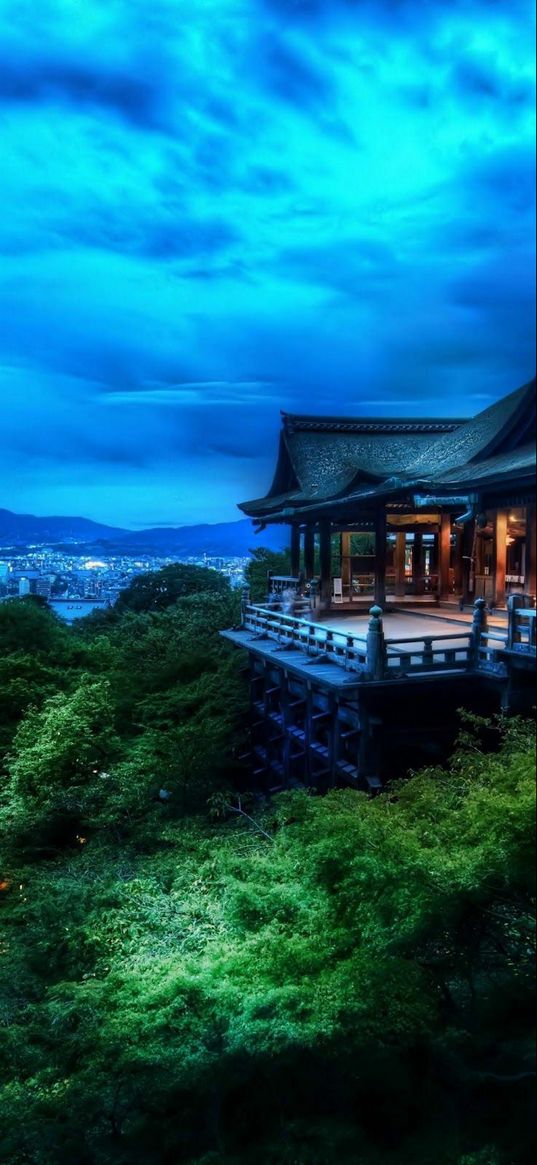 kiyomizu-dera, buddhist temple, temple, house, forest, sky