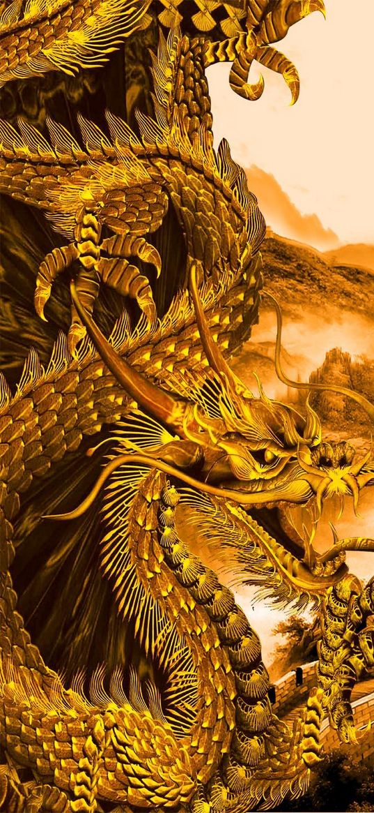 gold dragon, dragon, yellow