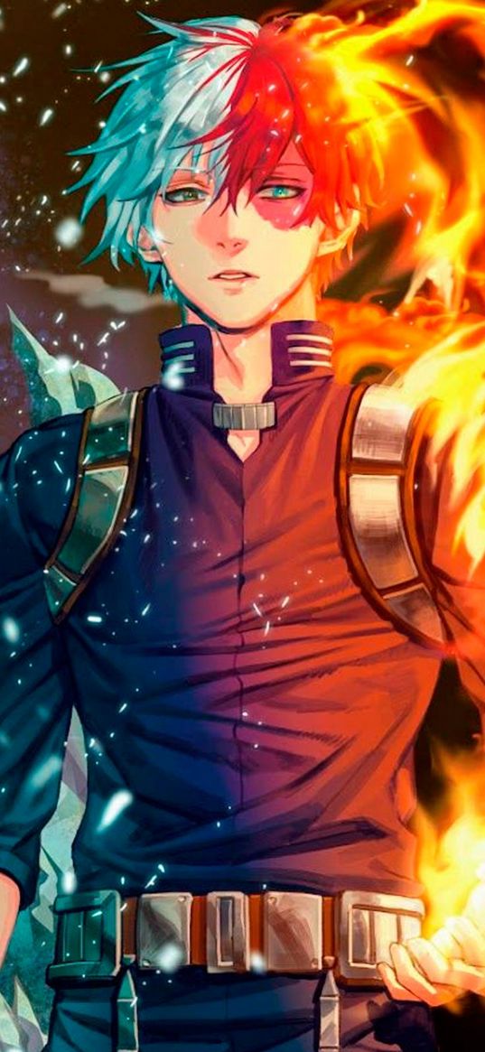 shouto todoroki, my hero academia, anime, fire, snow