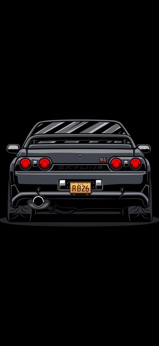 nissan skyline gt-r, black car, black background