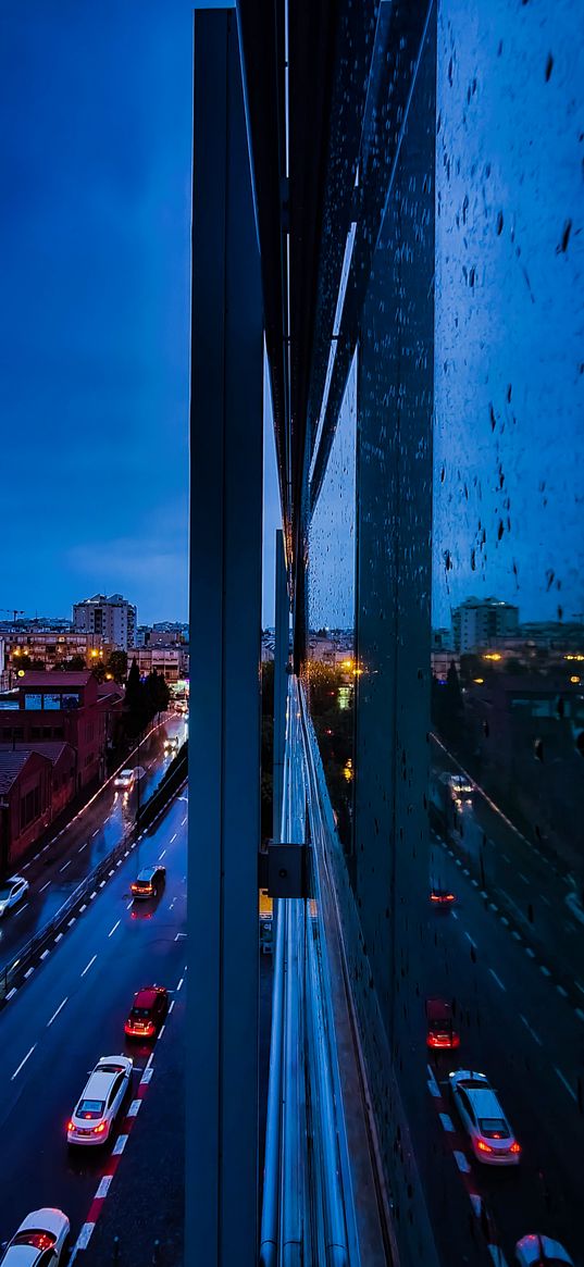 night, rain, raindrops, building, window