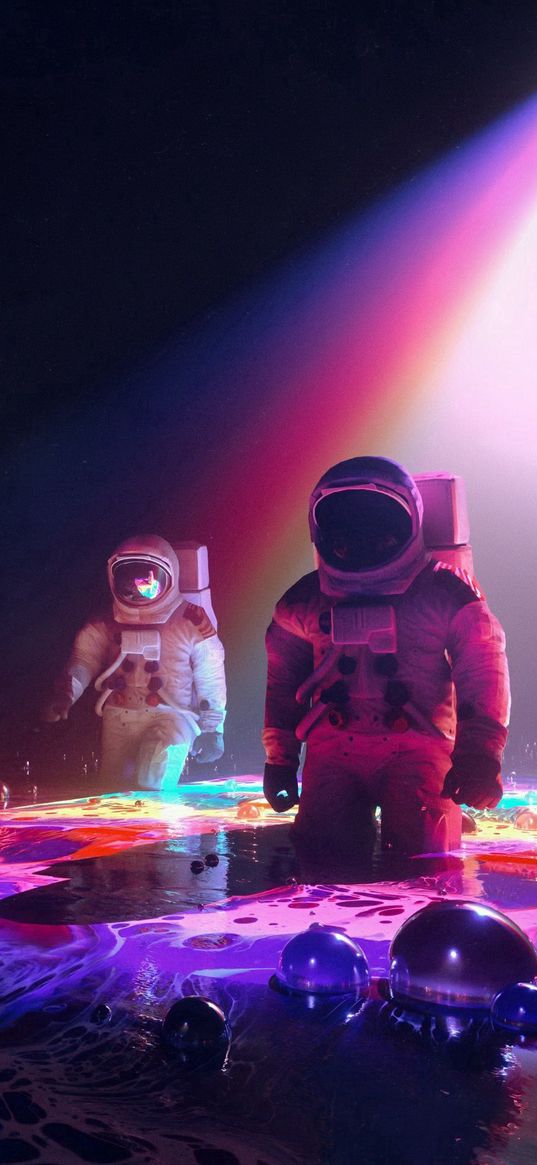 space, astronauts, neon, rainbow