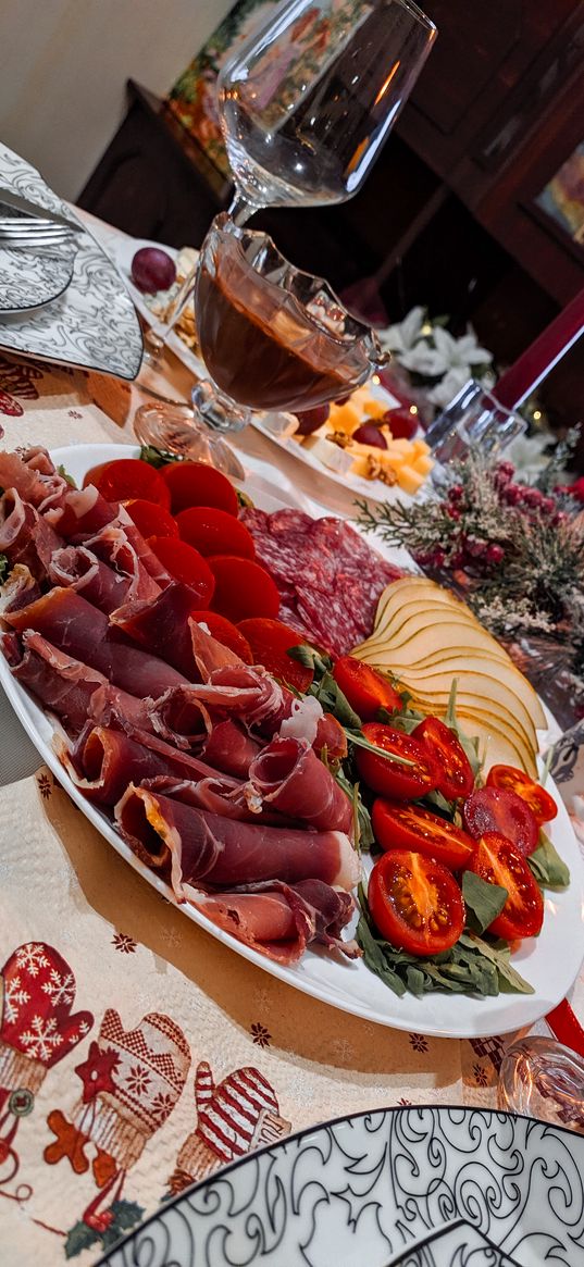 food, table, jamon, tomato, meat