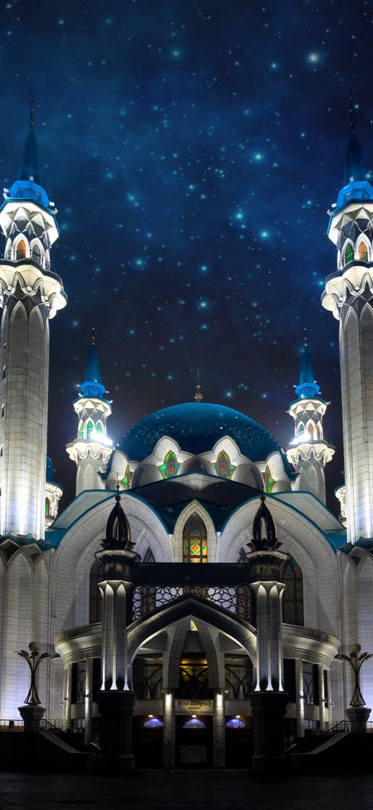 kul sharif mosque, kazan, tatarstan, architecture, starry sky