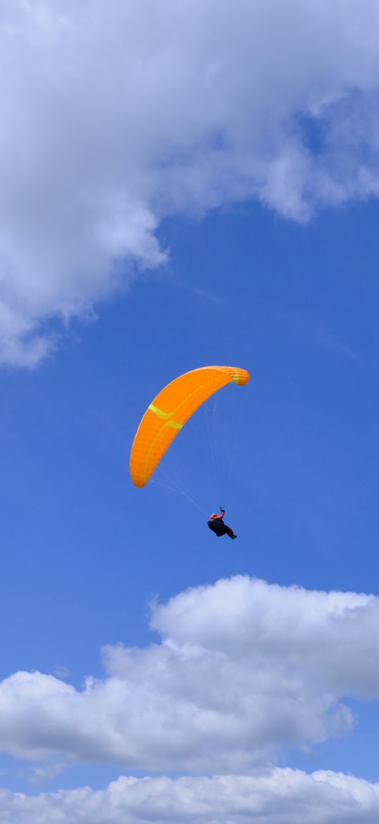 parachutist, parachute, sky, clouds