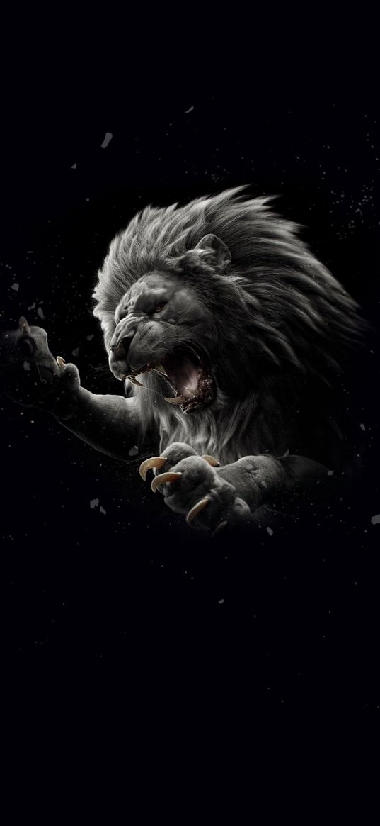 lion, rage, fangs, claws, jump