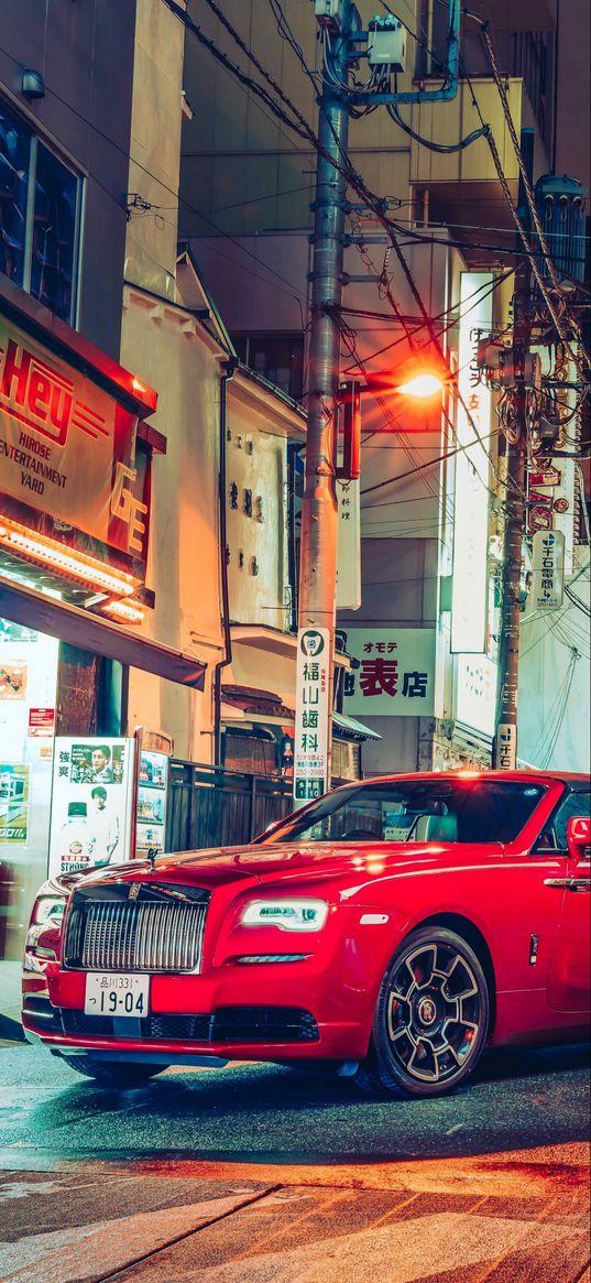 rolls-royce wraith, rolls-royce, car, red car, street