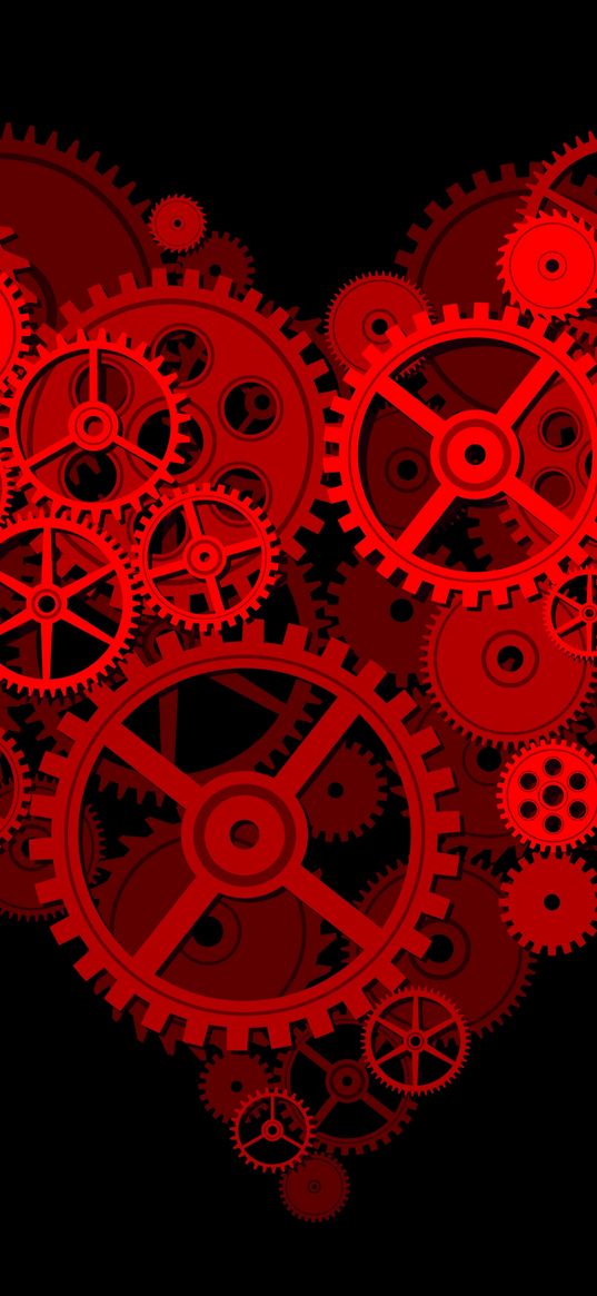 mechanism, gears, heart, red