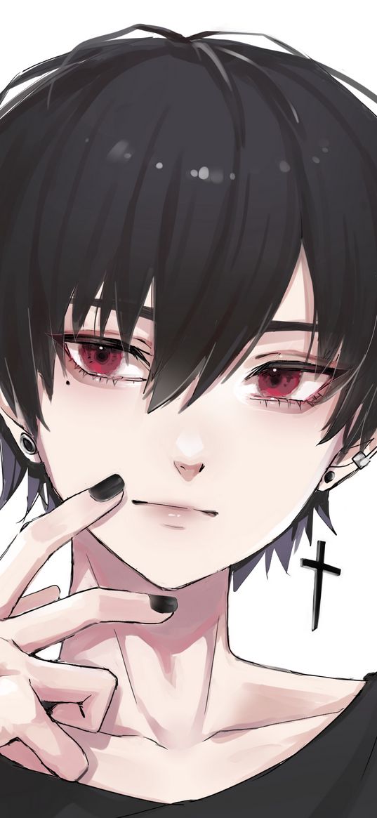 guy, glance, earrings, cross, anime