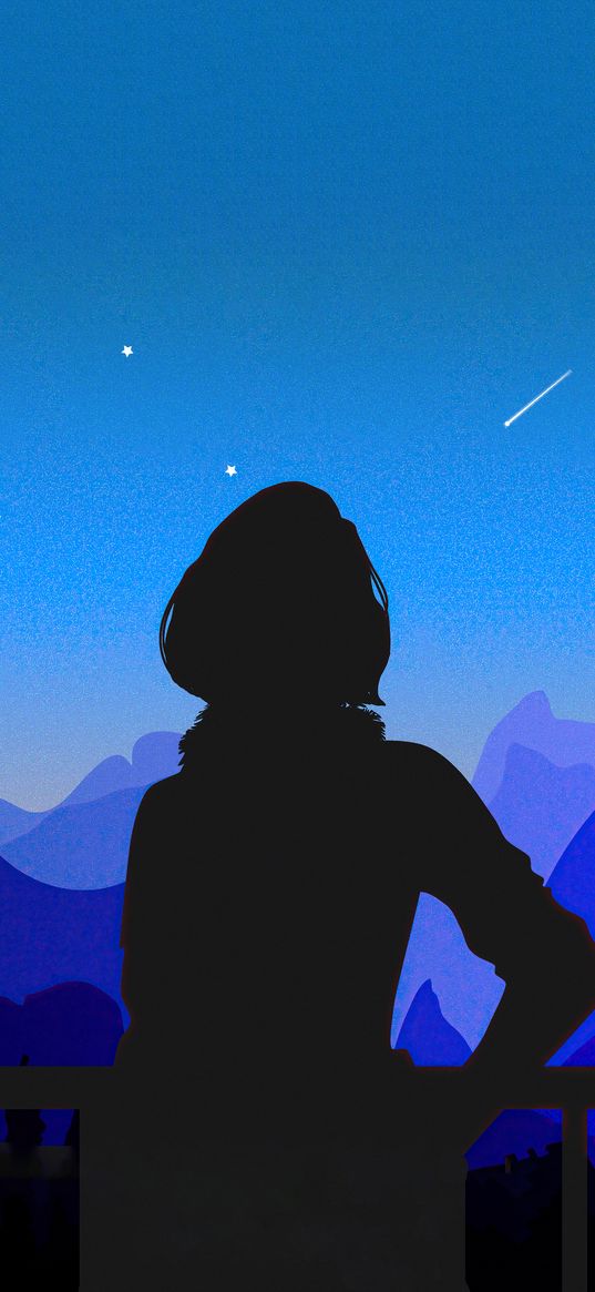 girl, shadow, starfall, stars, artist