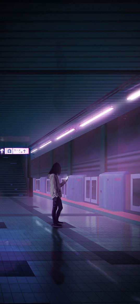 subway, girl, alone