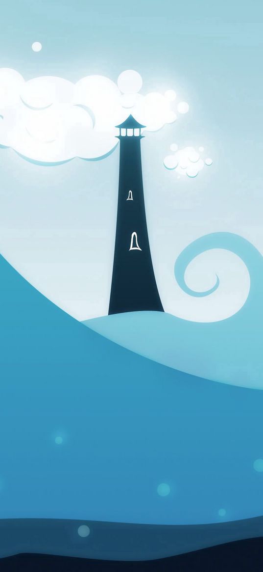 wave, tower, cloud, blue, vector