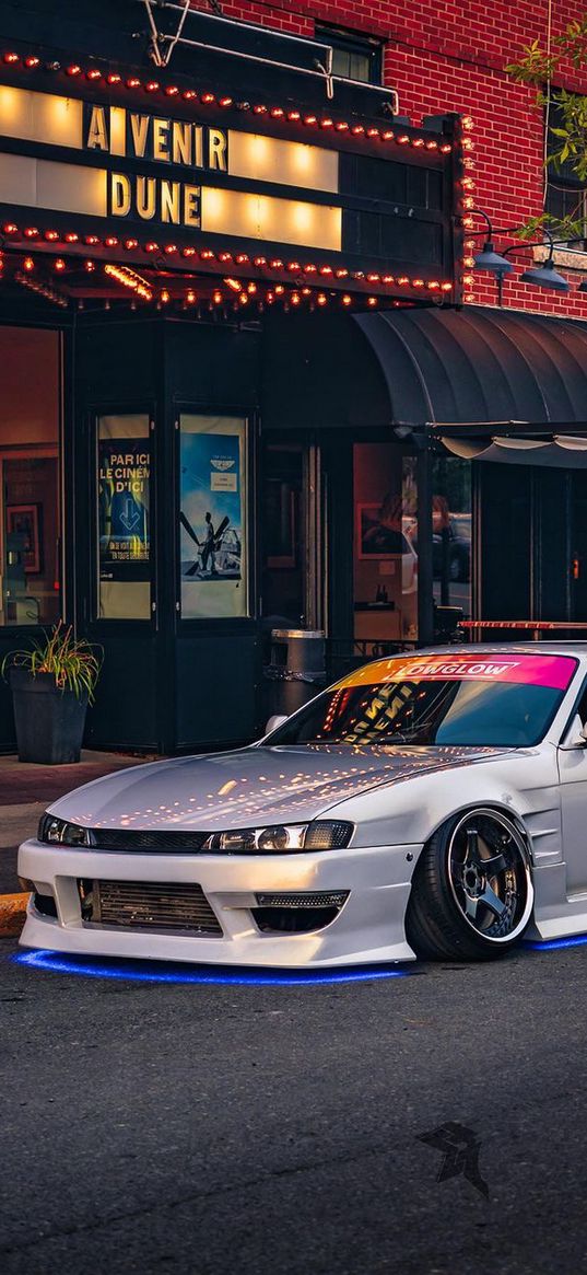 nissan silvia, nissan, white car, street