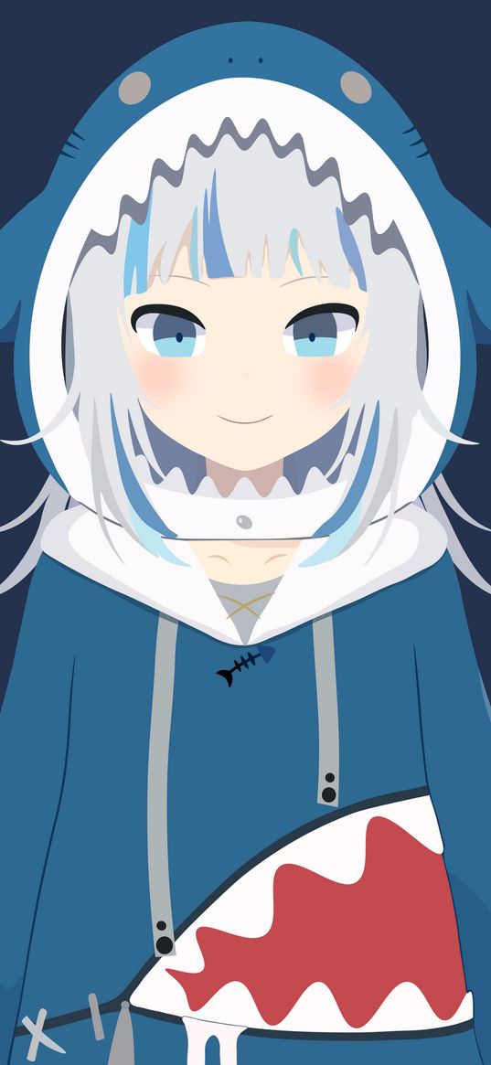 gawr gura, hololive, art, shark, girl, blue, anime