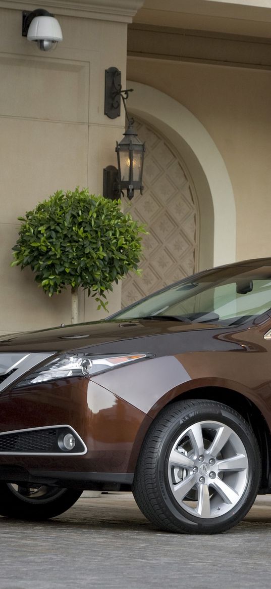 acura, zdx, 2009, brown, side view, style, cars, building, shrub, asphalt