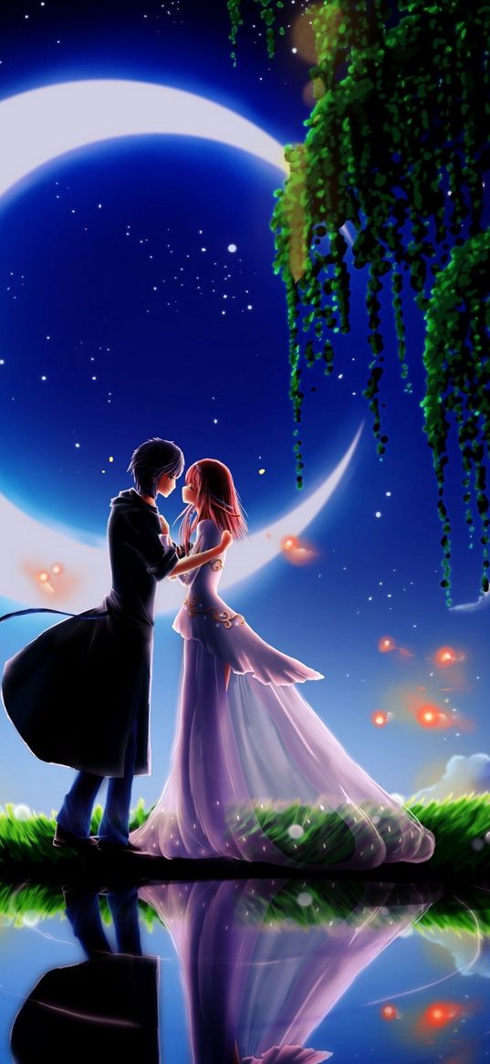 couple, girl, guy, moon, romance, fantasy