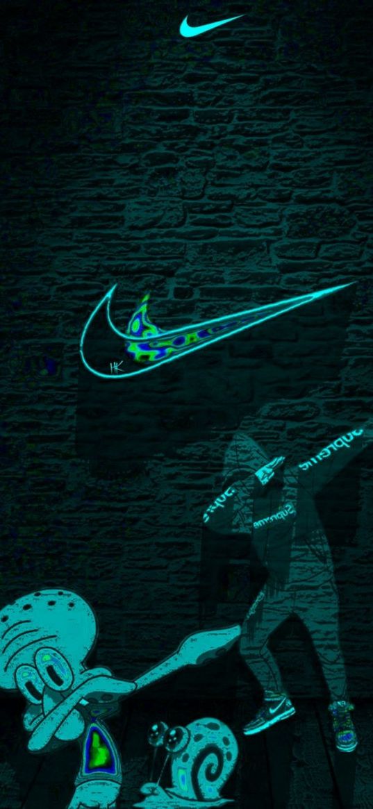 nike, poster, squidward, dark background