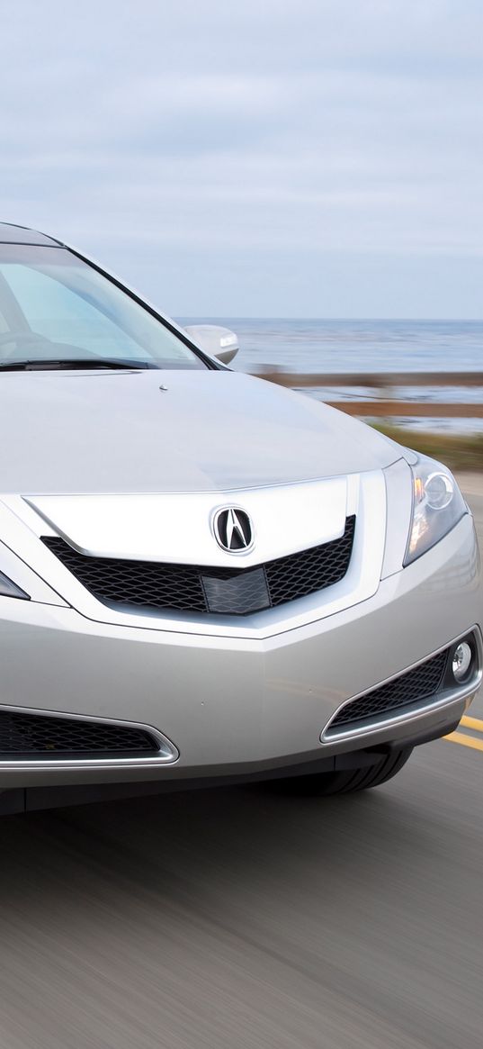 acura, zdx, 2009, silver metallic, front view, style, cars, speed, sea, asphalt