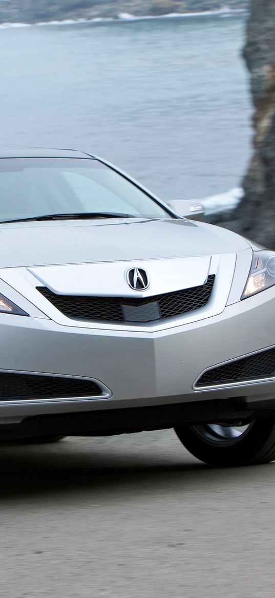 acura, zdx, 2009, silver metallic, front view, style, cars, sea, grass, asphalt