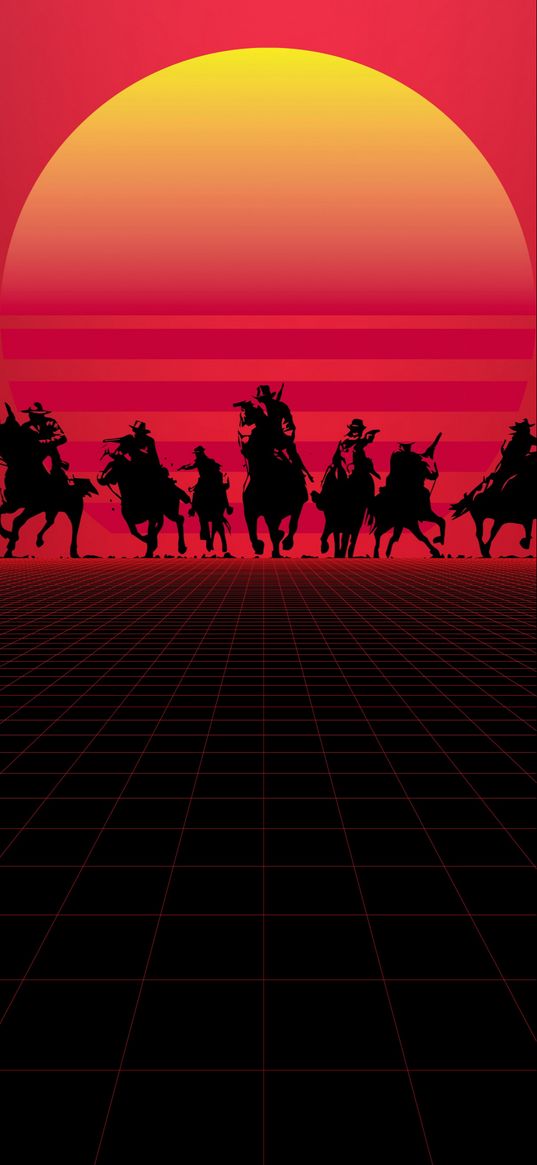 riders, horses, sunset, digital art