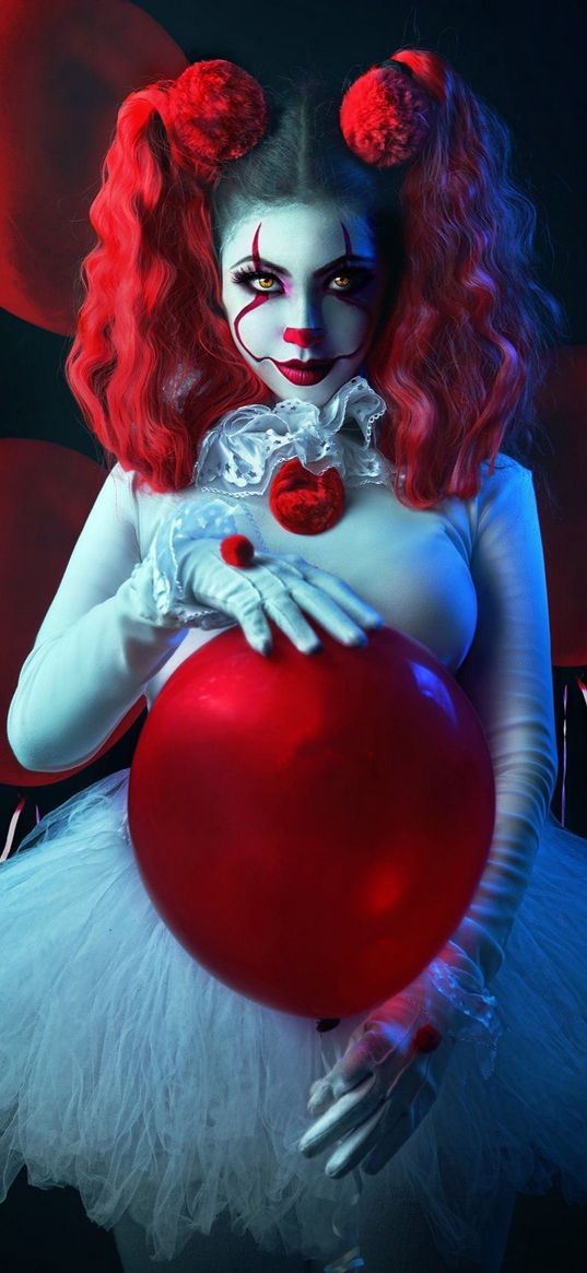 clown, it, girl, makeup, cosplay, red ball