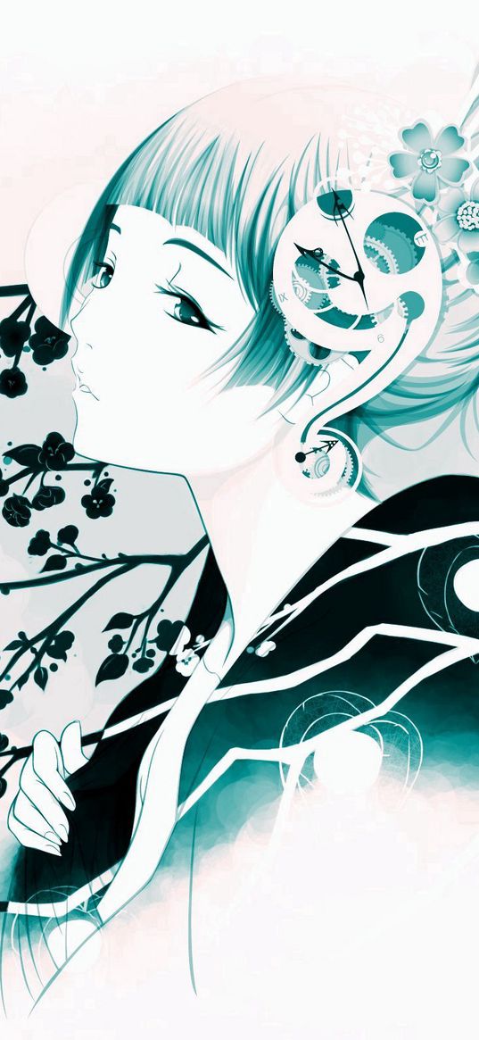 girl, oriental, flowers