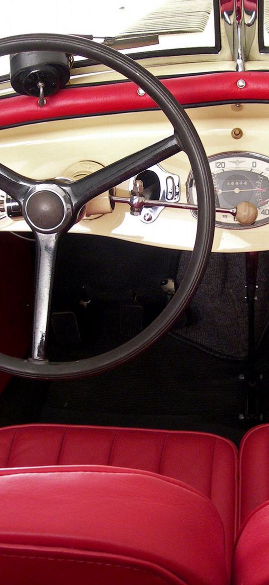 adler, 1935, red, salon, interior, steering wheel, retro