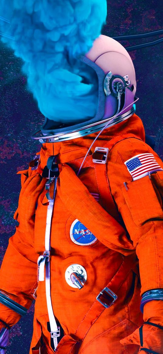 astronaut, helmet, smoke, suit