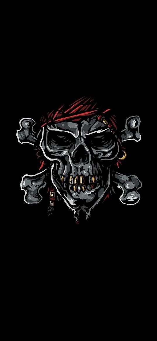 skull, skeleton, pirate, bandage, black background