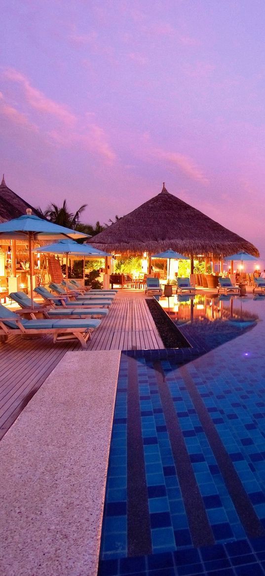 pool, umbrella, sky, resort, evening