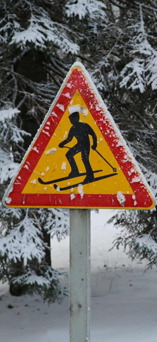 sign, skiing, snow, winter