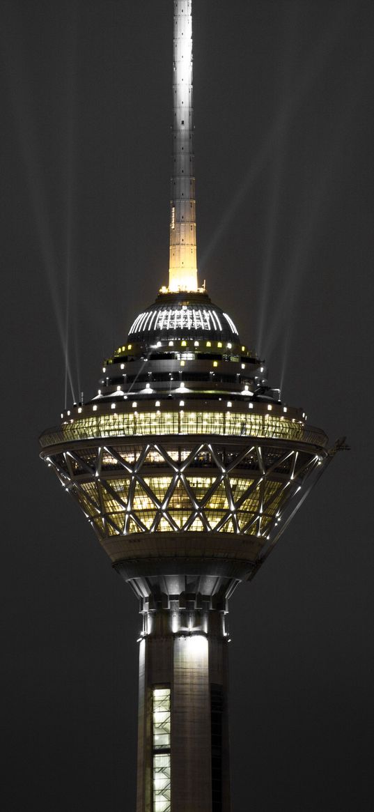 night, dark, zoom, city, tower, iran, tehran, milad tower