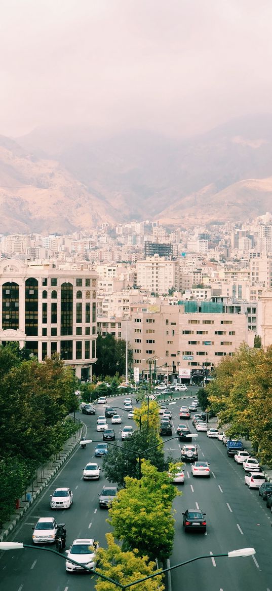 city, street, buildings, day, cars, iran, tehran, top view