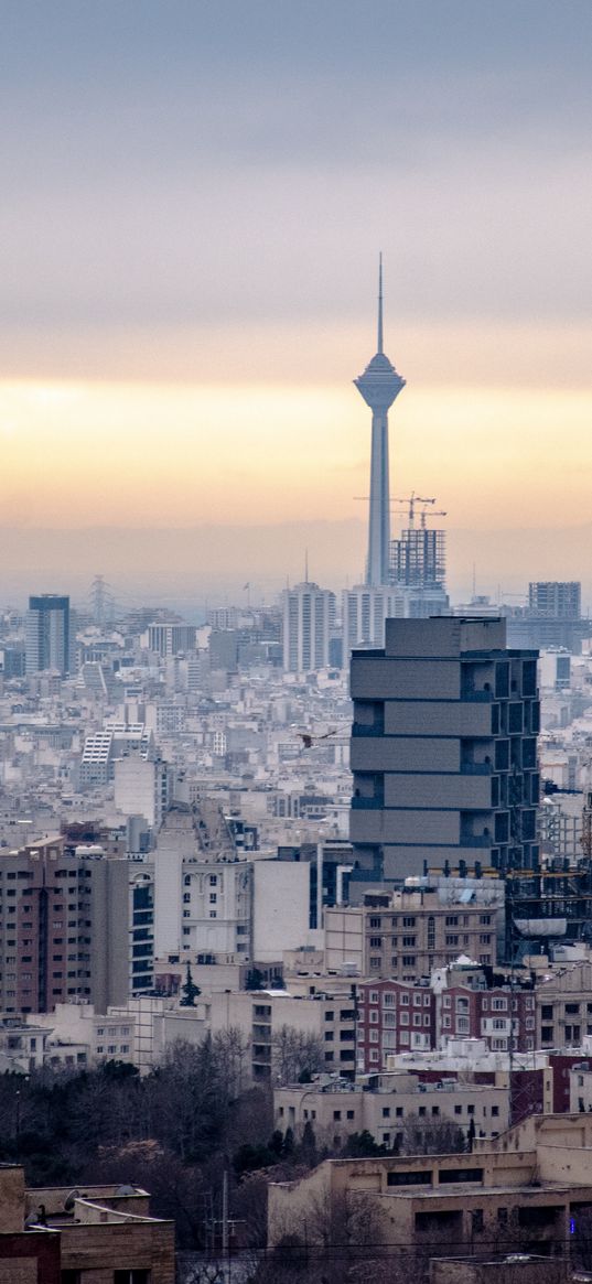 city, sunset, building, tower, top view, day, iran, tehran, milad tower