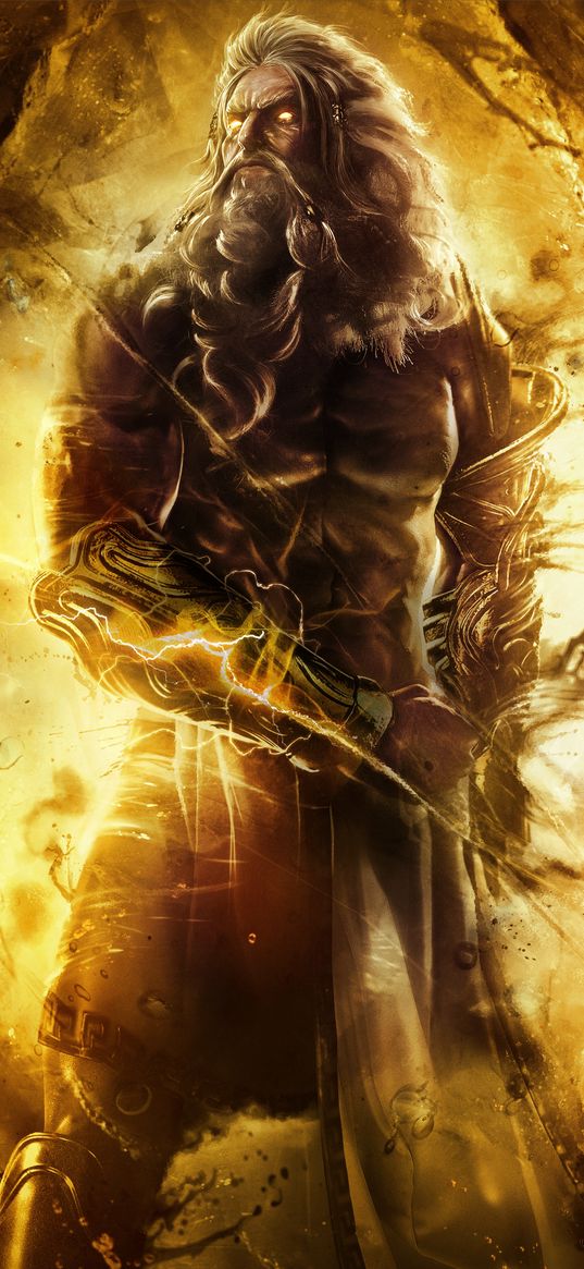 zeus, kratos, god of war, game, video game, playstation, fantasy, ruler of olympus, god, yellow