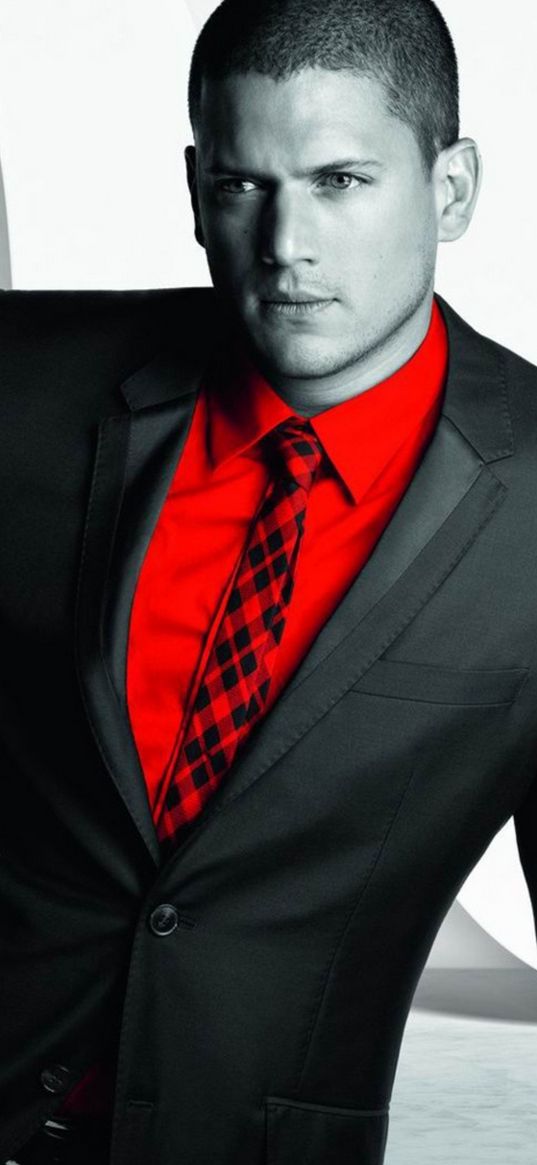 wentworth miller, man, style, suit, handsome, red black