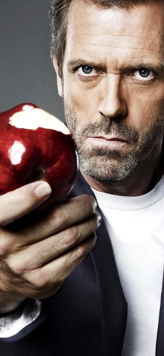 house m.d, hugh laurie, gregory house, man, doctor, apple, actor, look