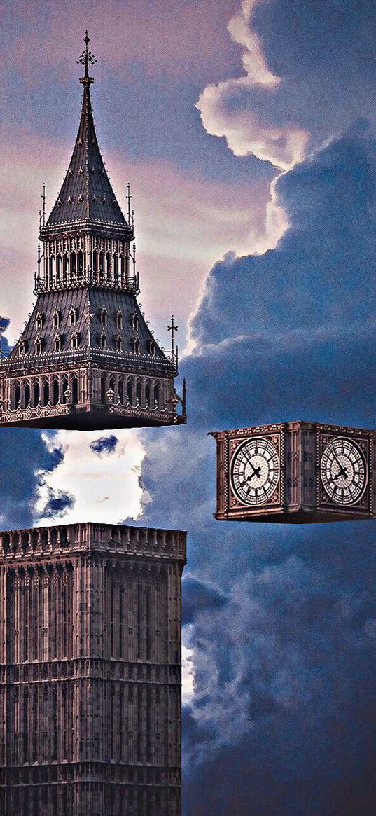 big ben, london, uk, tower, clock, clouds