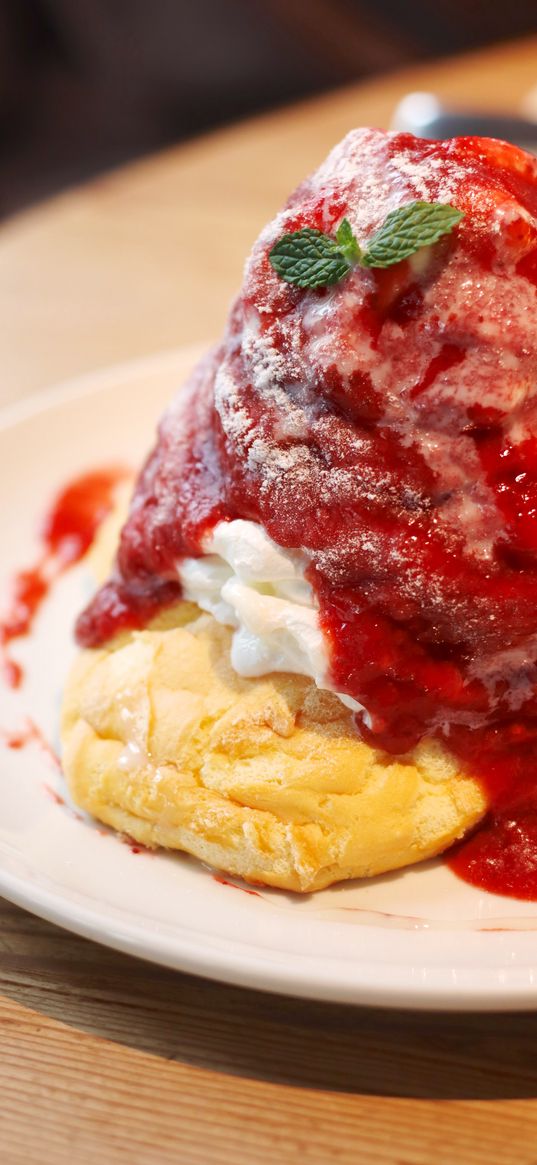 dessert, watering, plate, red