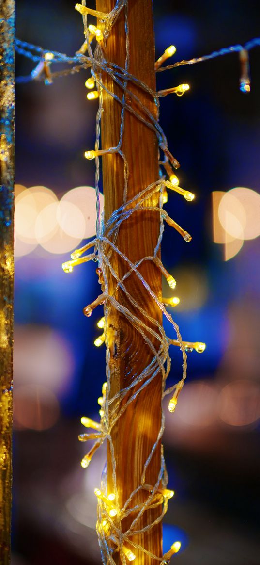 pillar, garland, bokeh, glare, holiday